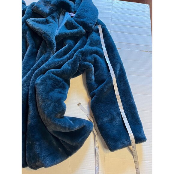 Roamans Womens plus 20W Faux Fur Coat blue/green luxuriously  soft pockets snap - Picture 14 of 14